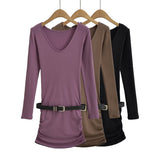 Gentle Sister French Knitting Dress Women Autumn And Winter Repair Waist Plus Velvet V-Neck Temperament Bag-Guff Dress