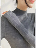 Korean Wearing Gray Half-Neck Knitted Women's Clothing In The Early Autumn And Winter Sweater Bottom Shirt Short Top