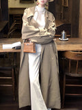 Old School Aesthetics] Korean Collared Wind Coat Autumn Linen Texture Sense Double Buckle Long Small Man