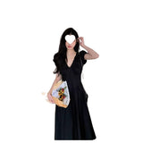 2026 New French Dress High-End Hepburn Wind Small Black Dress To Collect Waist Thin V Collar Black Dress Women Summer