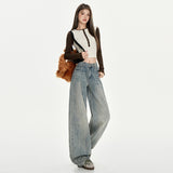 2026 Shen Trousers Water Wash Broad-Legged Jeans Women Thin Straight Nine & Trousers & Length