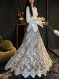 New Chinese Bead Embroidered Silk Velvet Winter Skirt New Lace Mesh Dress