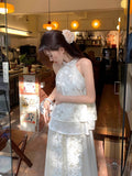 New Chinese Style Cheongsam Clear Cold Zen Wearing A Set Of Hanging Neck Top Skirt Suit Women's Summer