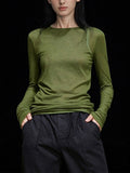 High-End Long-Sleeved Round-Neck T-Shirt For Women's Autumn New Green Simple Leisure With Thin Mask T-Shirt