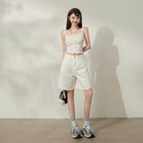 YC&3 Color Retro High-Waisted Loose Four-Pointed Broad-Legged Trousers Summer Straight Shorts Jeans Woman