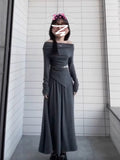 2025 New Summer Shoulder Dress Women's Early Autumn Korean Atmosphere Wearing A Suit Of High-End Long Dress