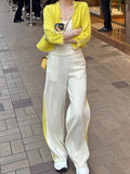 Sweet Dopamine Is A Golden Start! Spring Bright Wool Knitwear Set Yellow Cardigan