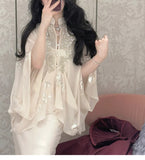 [Nanyang Lady] Silver Beads Embroidered Cloak Top A Word Dreduit Skirt Set Fashion