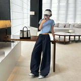 & Vintage Low-Rise Drawstrings Tight Waist Lanterns Lanterns Loose Broad Leg Trousers Set Thin Linen Straight Slacks Women
