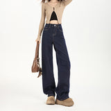 Spring And Autumn Anti-Fading Elastic Straight Color Repair Narrow Version Of Broad-Legged Jeans Women's Leisure