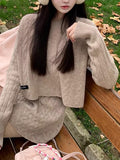 Girls Old Money Blossom Collection Loose Sweater Coat / Knitted Sweater Short Dress Set