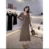 2025 Early Autumn New French Shawl Dress Fashion Thin Waist Design Temperament Long Dress Woman