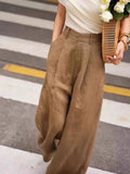 Curry Linen Broad Leg Pants Women 2026 Early Spring High-Waist Hanging Slacks Fashion Cotton Trousers