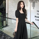 White Gentle Style French Retro Hepburn Style Dress Thin Temperament Waist Collar Bubble Sleeve Dress Woman Summer