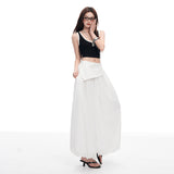 Design Feel White Fake Two Slanted Ass Three-Dimensional Lantern Trousers Women Summer Thin Strand Nine Trousers