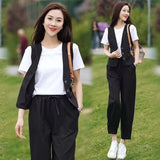 Imitation Cotton Ocean Gas Casual Fashion Set Women's Sports Summer Women's Short-Sleeved Loose Trousers Three-Piece Set