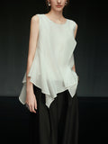 White Lotus Edge Acetic Acid Sleeveless Little Shirt Women 2025 Summer New High-End Feel Sky Chiffon Shirt