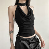 French Pure Lust Folded Collar Hanging Neck Sling Vest Women's Summer New Bare Back Repair Wearing Short Top