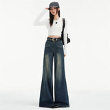 Vintage Blue High-Waisted Elastic Micro-Tipped Jeans Women 25 Years Of Autumn And Winter Burst Thin Hip-Tug Trousers