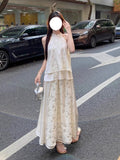 New Chinese Style Cheongsam Clear Cold Zen Wearing A Set Of Hanging Neck Top Skirt Suit Women's Summer