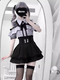 Hottie Lace Shirt Top High Waist Half Skirt Fashion Personality Open-Shoulder Design Thin Two-Set Set