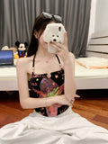 949# Summer New Pure Sexy Flower Print Beaded Neck Vest Body Repair Style With Chest Cushion Top