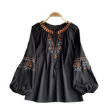 2025 Summer Retro National Style Long-Sleeved Collar Loose Thin Embroidery Jacket Women's Ocean Clad Shirt