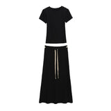 Small Temperament Suit Women's Summer Body-Stairs Short-Sleeved T-Shirt Top High-Waisted Mid-Sleeve Skirt