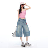 Creamy Blue Hot Babes High Waist Hole Thin Seven Trousers Women 2026 Summer New Leisure Loose Trousers