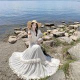 Xinjiang Sichuan West Yunnan Tourism Photo Wearing Heavy Industry Thresh Super Fairy Neck To Receive Waist Dress Dress Dress Woman