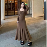 Little King Lost Autumn Day Slim High Fishtail Dress Women's Spring Dress New Long Dress