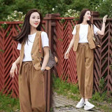 Imitation Cotton Ocean Gas Casual Fashion Set Women's Sports Summer Women's Short-Sleeved Loose Trousers Three-Piece Set