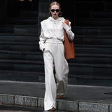 Autumn Sense Sportswear Suit Femininity Loose Fake Two-Piece Hooded Sweater Fashion Broad Leg Pants Two Sets