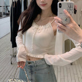 Pure Love Girl 48S Fine Wool Knitted Two-Piece Set ~ Thin Cardigan Sling Group Dopamine Top Opener