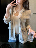 Silver Frost Silver-Gray Mixed Sheep Hair Small Fragrant Set With Knitted Jacket Coat Top
