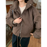 Korean Chic Autumn And Winter Niche Design Sense Splicing Hood Can Be Detachable With Warm Short Hair Coat 2 Colors