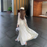 French Gentle Wind Mesh Splicing Collar Dress Niche Design Feel Beautiful Temperament Seaside Holiday Long Skirt