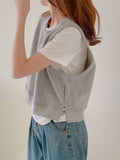Spring And Autumn Gray Short Cotton Vest Vest Women Design Small Group Of Guards Shoulder Folded Wearing Sleeveless Top