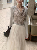 Lucerne Midnight_Guire Collar Vest / Exquisite Hot Diamond Oblique Dress White A Word Half Body Skirt