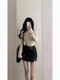 New Design Sense Of The Small Irregular Long Sleeve Spring 2025 Women's Tight Short Top Korean Version Of The Bottom Shirt