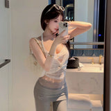 French Summer New Sweet Hottie Slings Female Hanging Neck Lace Pure Desire To See Sexy External Wear Temperament