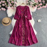 French Retro National Style Embroidery V-Neck High-End Dress Women's Spring And Autumn Dress With Thin Waists