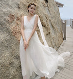 Seaside Holiday Dress Sanya Qinghai Desert White Chiffon Back Beach Dress Tail Dress Dress Dress Fairy