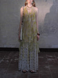 St. Tropez's Bronze Flowers 2025 Summer New Heavy Industry Nail Beads Linen Suit / Broad Leg Trousers