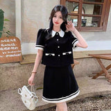 Large-Size Women's M-4XL French Doll-Collar Small Scented Dress Dress Women 2026 New Short-Sleeved Short Skirt Two-Set