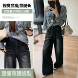 Black-Gray Denim Straight Pants Women's 2026 Summer New Design Retro Broad Legged Trousers