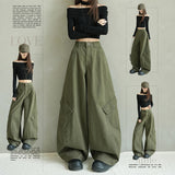 Autumn New Green Loose Broad-Legged Trousers Women High-Waist Casual Trousers Lengthened Thin