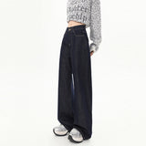 Vintage Dark Blue Broad-Legged Jeans Women's Fall 2025 High-Rise Loose-Fitting Slim Languid Tugging Trousers
