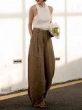 Curry Linen Broad Leg Pants Women 2026 Early Spring High-Waist Hanging Slacks Fashion Cotton Trousers