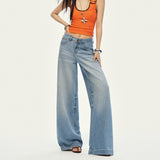 Ice Silk Les Leslery Cotton Cool Jeans Women 2026 Summer Thin Skin Breathable Broad Leg Pants Burst